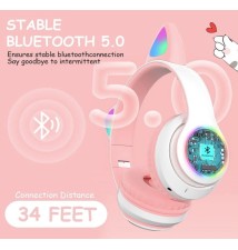 Auriculares Inalámbricos Luz Led Catear Auriculares Cascos diadema Orejas de gato Luz led Bluetooth P . Ref. 6002      legables  Referencia: LYEJ1992 Color: Rosa