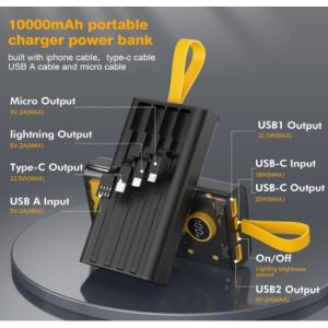 Batería Externa de 10000mAh Transparente 22.5W Con 4 Cables Batería Externa Power Bank 10000mAh Carga Rápida Carcasa Transparente LED Pantalla Digital 22.5W Con 4 Cables  Referencia: MP061 ref6092