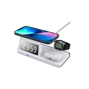 Estación de Carga Inalámbrica 3 en 1 con Reloj Digital de Escritorio Estación de carga inalámbrica con reloj digital de escritorio, estación de carga inalámbrica 3 en 1 de 15 W para teléfonos inteligentes iOS y Android  Referencia: FSD1902 ref6086