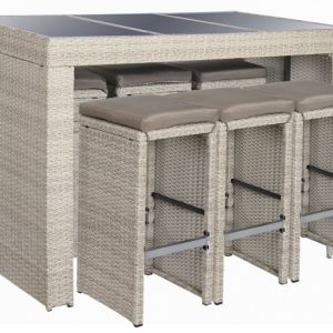 MESA SET 7 RATAN SINTETICO ACERO 143X80X100 MB-200900 Disponible Ref 13446