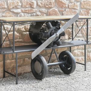 CONSOLA METAL MADERA 191X58X91 AVION NEGRO MB-211965 Disponible Ref13082