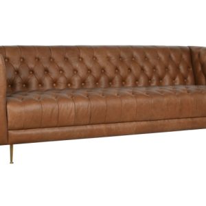 SOFA PIEL ACERO 209X77X74 CAPITONE COGNAC MB-216492 Disponible ref13375