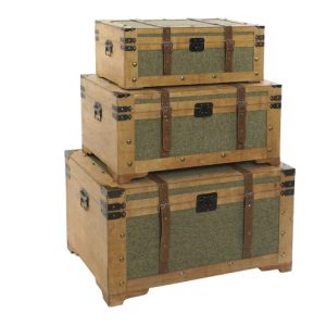 BAUL SET 3 MADERA LIENZO 81X50X45 14,50 VERDE MB-216665 ref13004