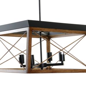 LAMPARA TECHO METAL MADERA 50X50X130 NEGRO LA-181962 Disponible ref 13527