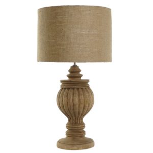 LAMPARA SOBREMESA MADERA YUTE 41X41X76 TALLADO LA-216578 Disponible Ref 13562